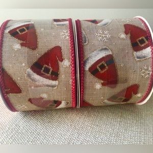 2 Rolls Santa Hats on Tan Wired Ribbon Rolls